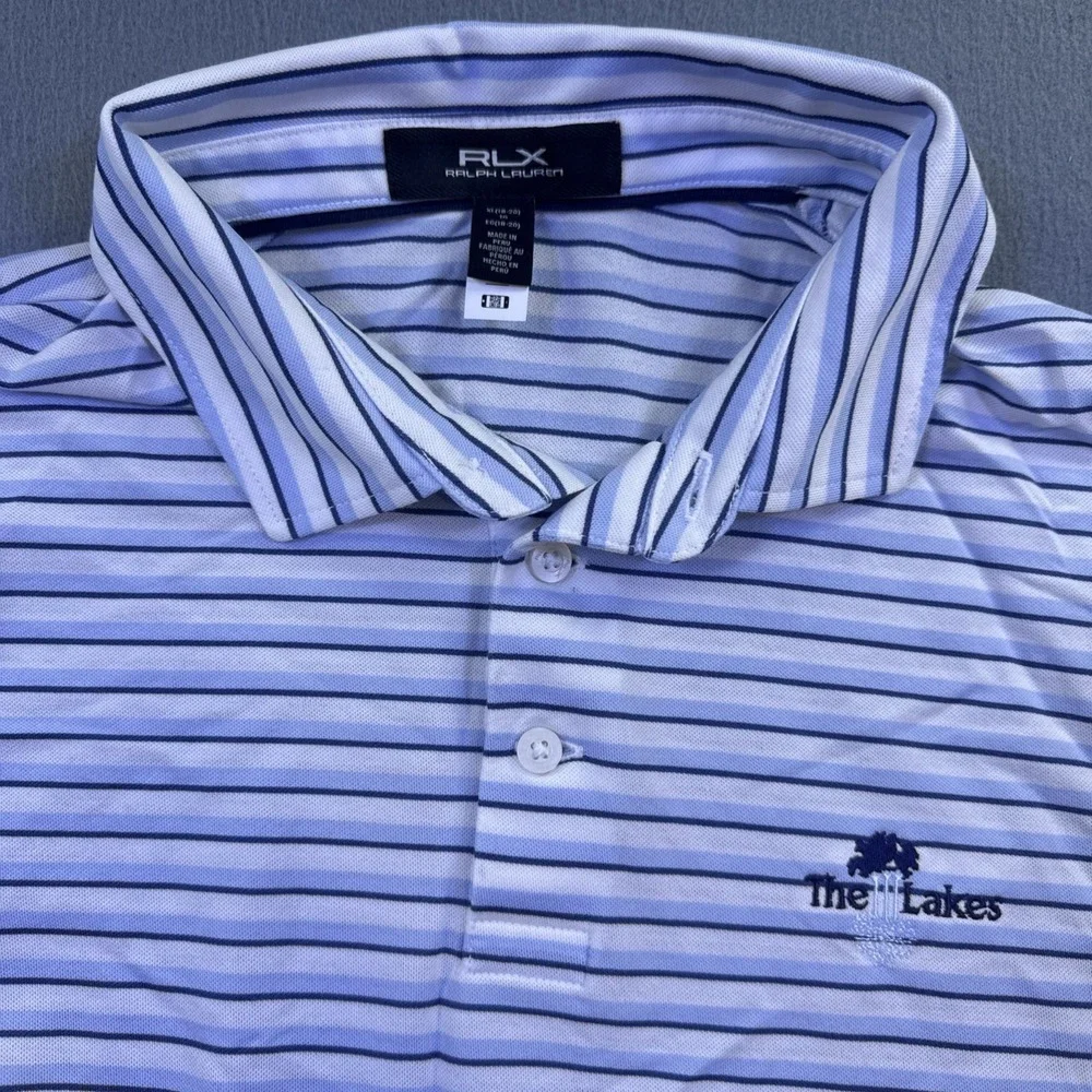 Ralph‎ Lauren RLX Shirt Boys XL (18-20) Golf Performance Polo Blue WHITE Striped
